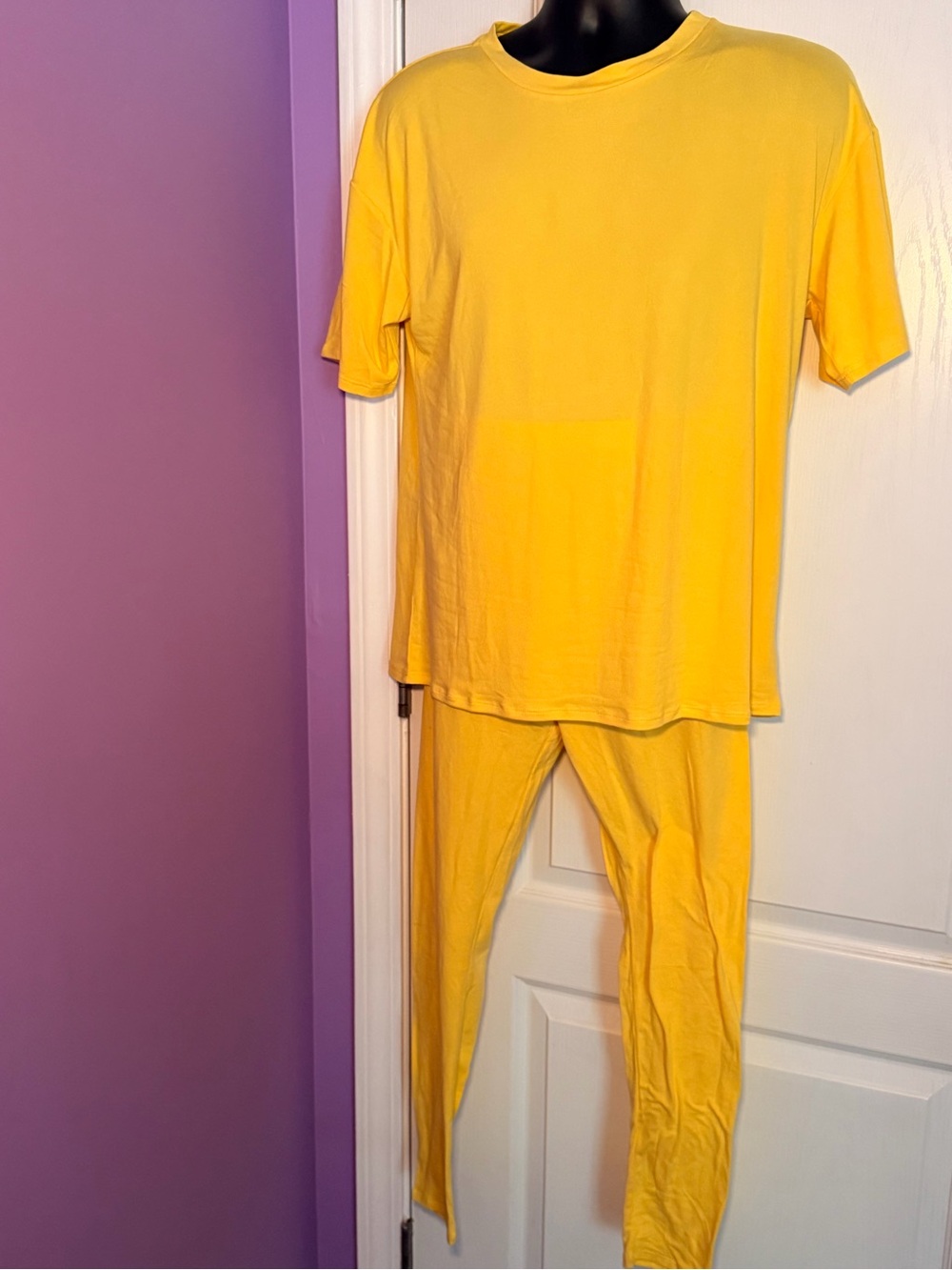 Women’s Bright Yellow Pajama Set — Short Sleeve Top & Full-Length Pants